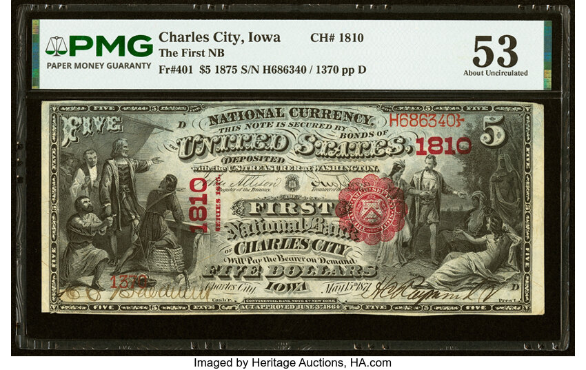 1875 $5  1st Charter Period, Scalloped Seal (Fr. 401) thumbnail 10