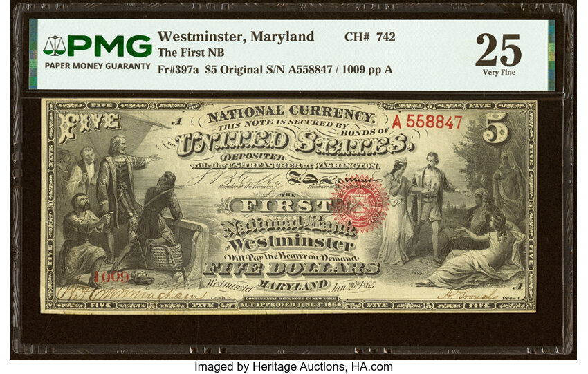 Original $5  1st Charter Period, Seal With Rays (Fr. 397a) thumbnail 4