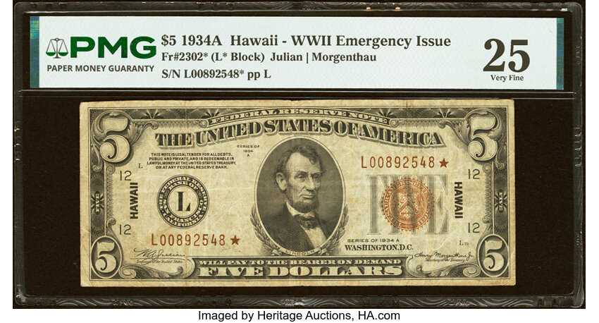1934A $5  Hawaiian, Star Replacement (Fr. 2302*) thumbnail 2