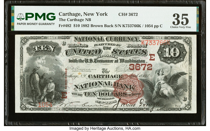1882 $10  2nd Charter Period, 1st Issue, Brown Back (Fr. 482) thumbnail 2