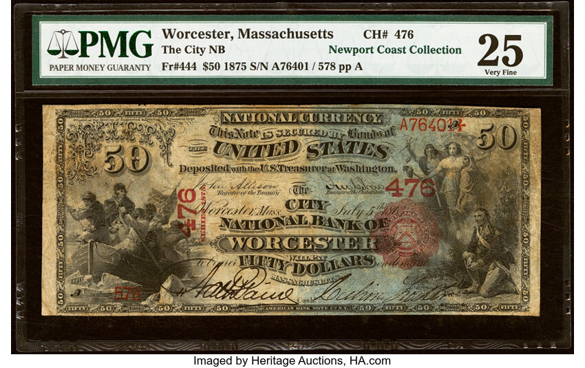 1875 $50  1st Charter Period, Scalloped Seal (Fr. 444) thumbnail 2