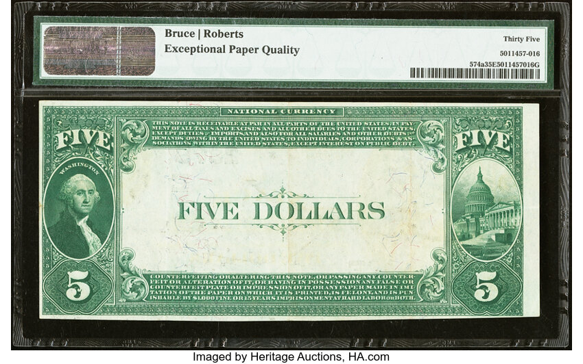 1882 $5  2nd Charter Period, 3rd Issue, Value Back (Fr. 574a) thumbnail 3