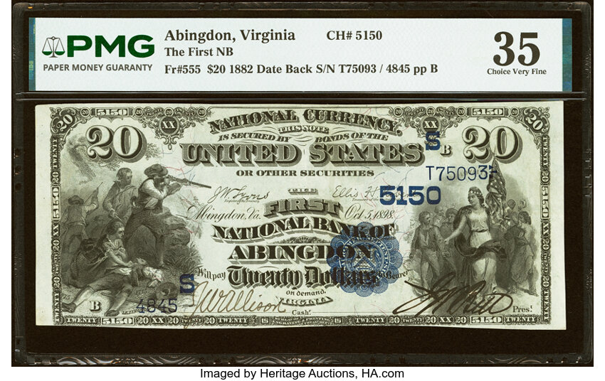 1882 $20  2nd Charter Period, 2nd Issue, Date Back (Fr. 555) thumbnail 3