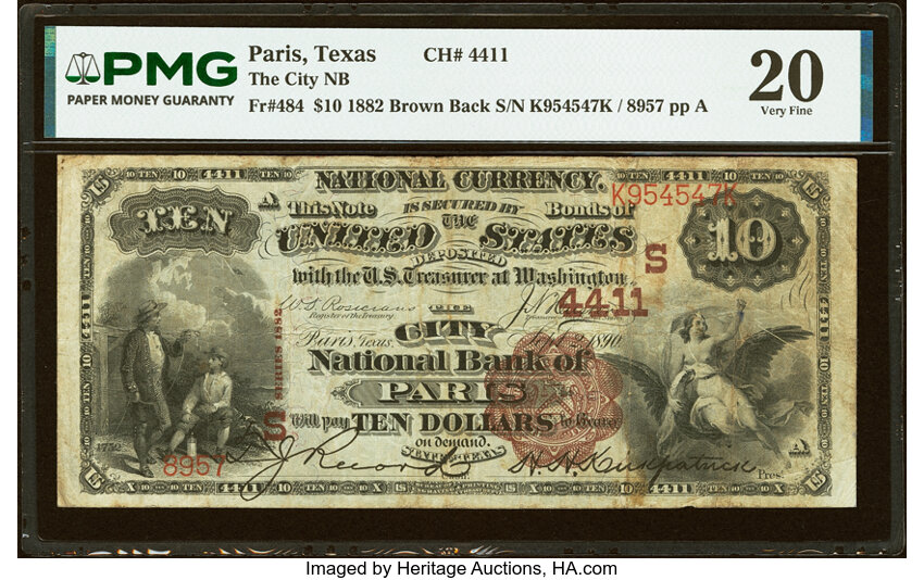 1882 $10  2nd Charter Period, 1st Issue, Brown Back (Fr. 484) thumbnail 2