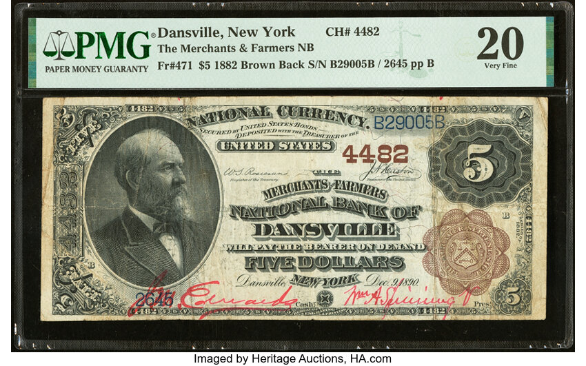 1882 $5  2nd Charter Period, 1st Issue, Brown Back (Fr. 471) thumbnail 8