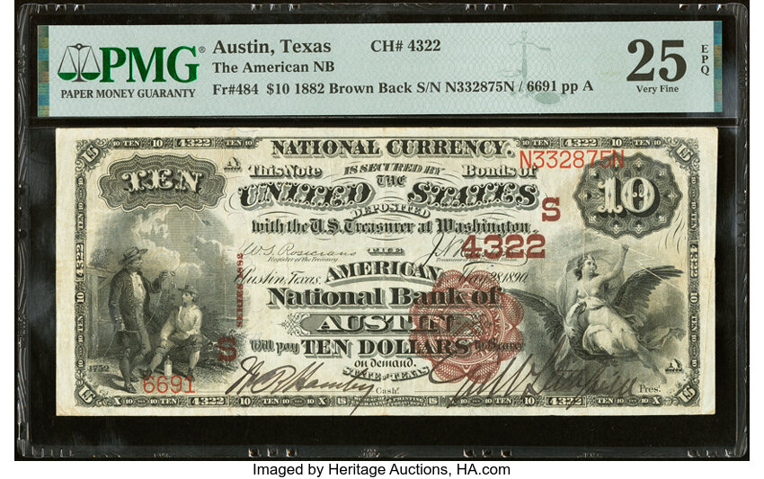 1882 $10  2nd Charter Period, 1st Issue, Brown Back (Fr. 484) thumbnail 6