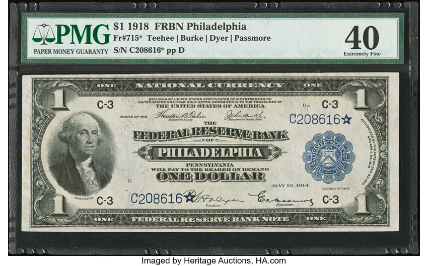 1918 $1  Philadelphia, Star Replacement (Fr. 715*) thumbnail 3