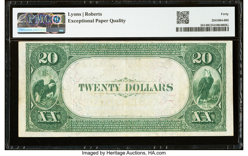 1882 $20  2nd Charter Period, 3rd Issue, Value Back (Fr. 581) thumbnail 17