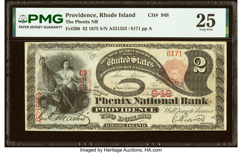 1875 $2  1st Charter Period, Scalloped Seal (Fr. 390) thumbnail 2