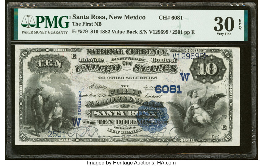 1882 $10  2nd Charter Period, 3rd Issue, Value Back (Fr. 579) thumbnail 2
