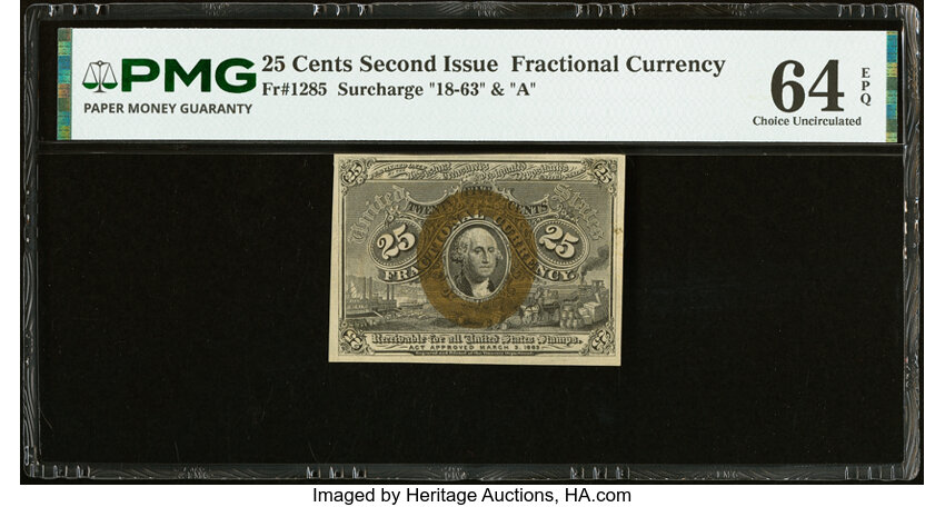  25c Head of George Washington in Bronze Oval Frame (Fr. 1285) thumbnail 2