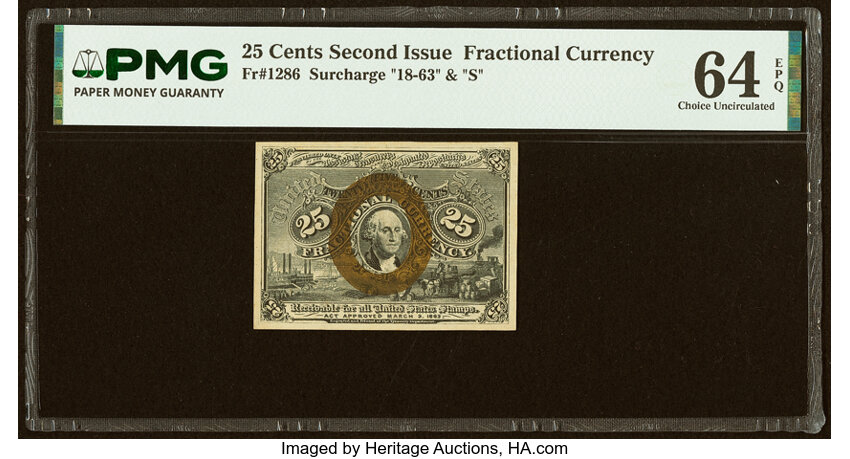  25c Head of George Washington in Bronze Oval Frame (Fr. 1286) thumbnail 3