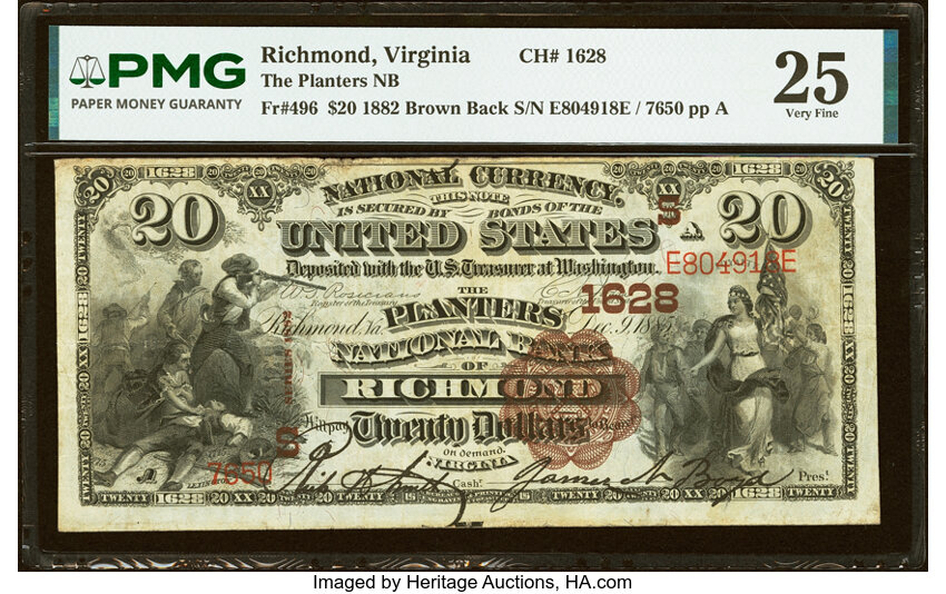1882 $20  2nd Charter Period, 1st Issue, Brown Back (Fr. 496) thumbnail 2