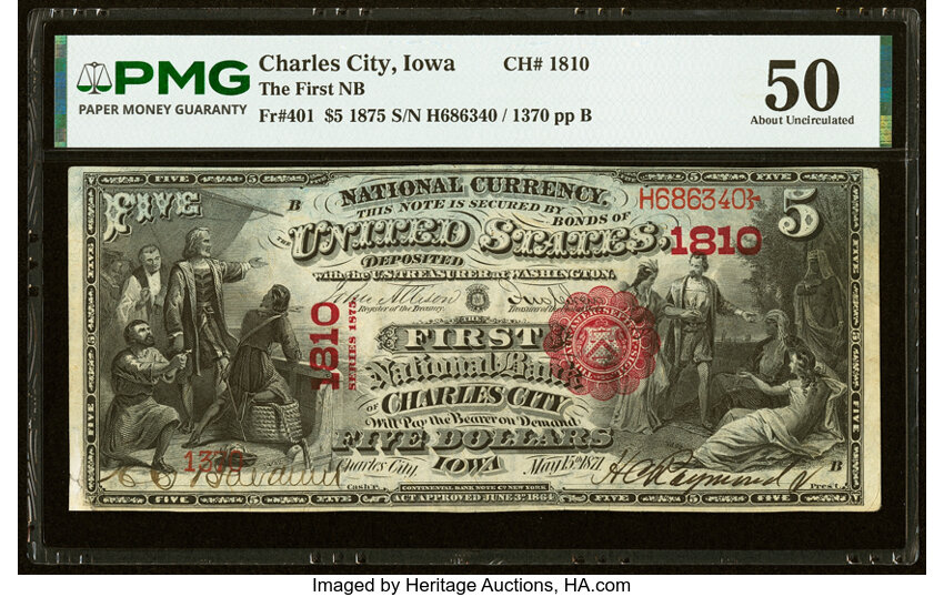 1875 $5  1st Charter Period, Scalloped Seal (Fr. 401) thumbnail 8