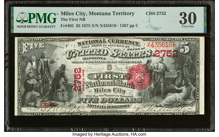 1875 $5  1st Charter Period, Scalloped Seal (Fr. 405) thumbnail 5