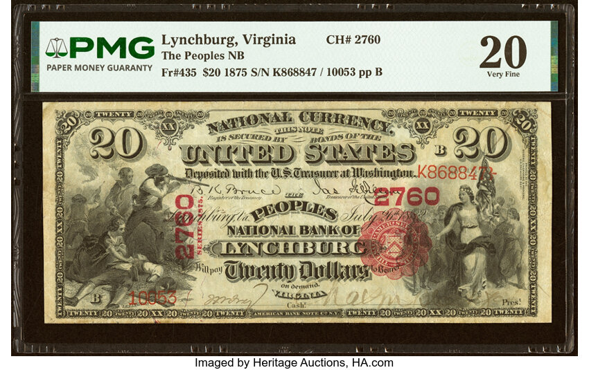 1875 $20  1st Charter Period, Scalloped Seal (Fr. 435) thumbnail 2