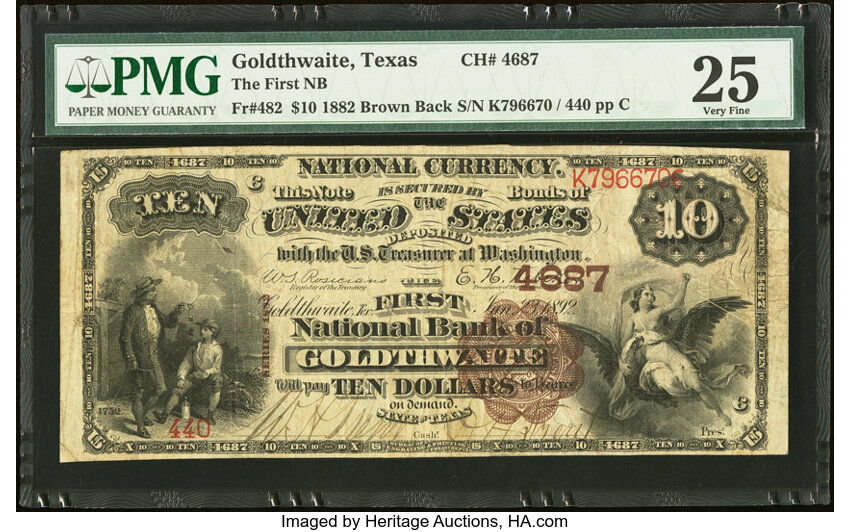 1882 $10  2nd Charter Period, 1st Issue, Brown Back (Fr. 482) thumbnail 5