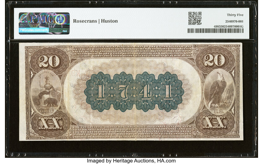 1882 $20  2nd Charter Period, 1st Issue, Brown Back (Fr. 498) thumbnail 15