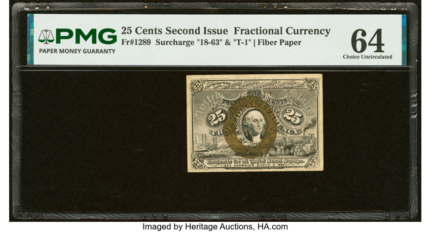  25c Head of George Washington in Bronze Oval Frame (Fr. 1289) thumbnail 3