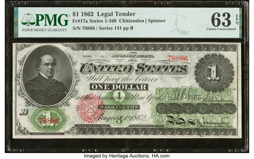1862 $1  Seal Type 2 (Fr. 17a) thumbnail 2