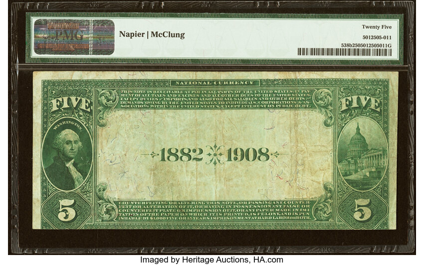 1882 $5  2nd Charter Period, 2nd Issue, Date Back (Fr. 538b) thumbnail 3