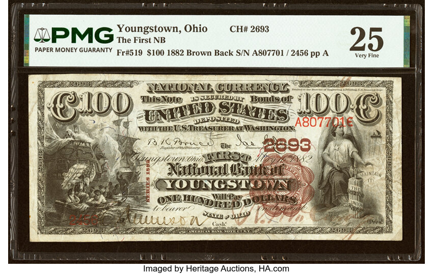 1882 $100  2nd Charter Period, 1st Issue, Brown Back (Fr. 519) thumbnail 2