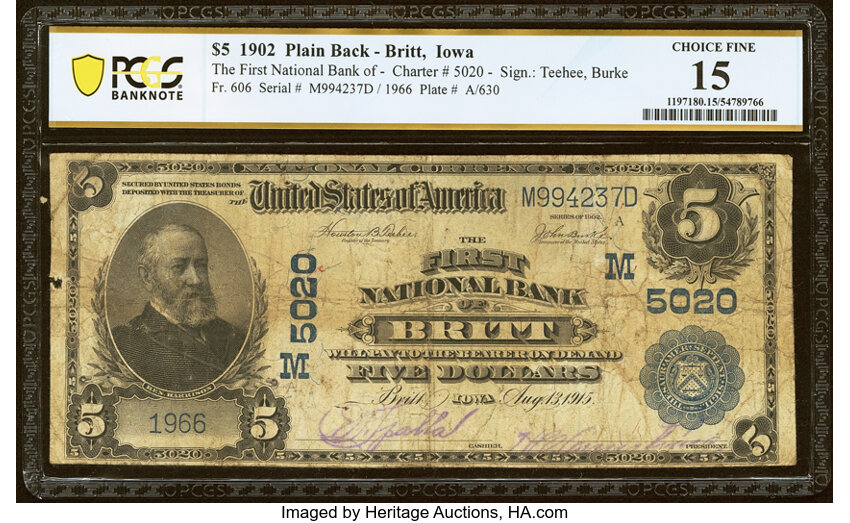 1902 $5  3rd Charter Period, 3rd Issue, Plain Back (Fr. 606) thumbnail 9