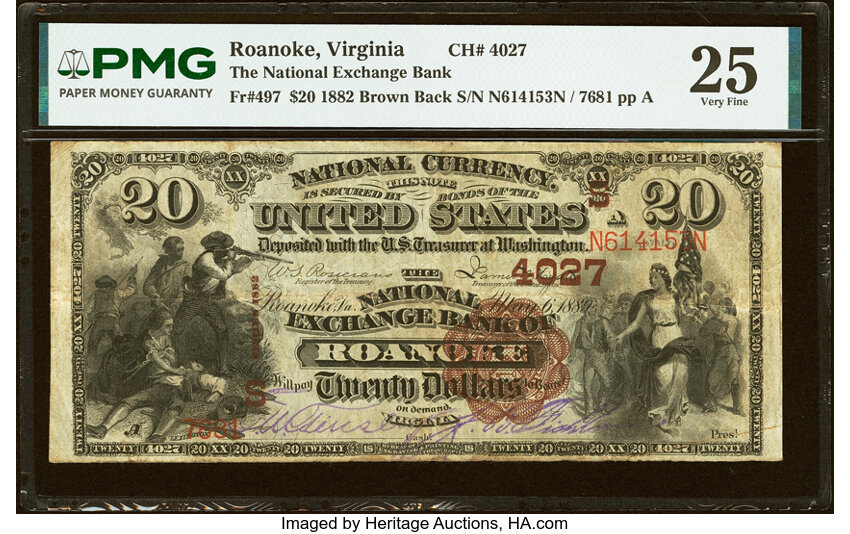 1882 $20  2nd Charter Period, 1st Issue, Brown Back (Fr. 497) thumbnail 2