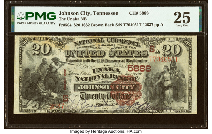 1882 $20  2nd Charter Period, 1st Issue, Brown Back (Fr. 504) thumbnail 6