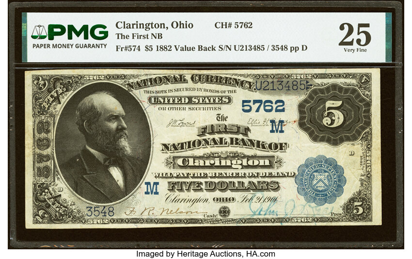 1882 $5  2nd Charter Period, 3rd Issue, Value Back (Fr. 574) thumbnail 5