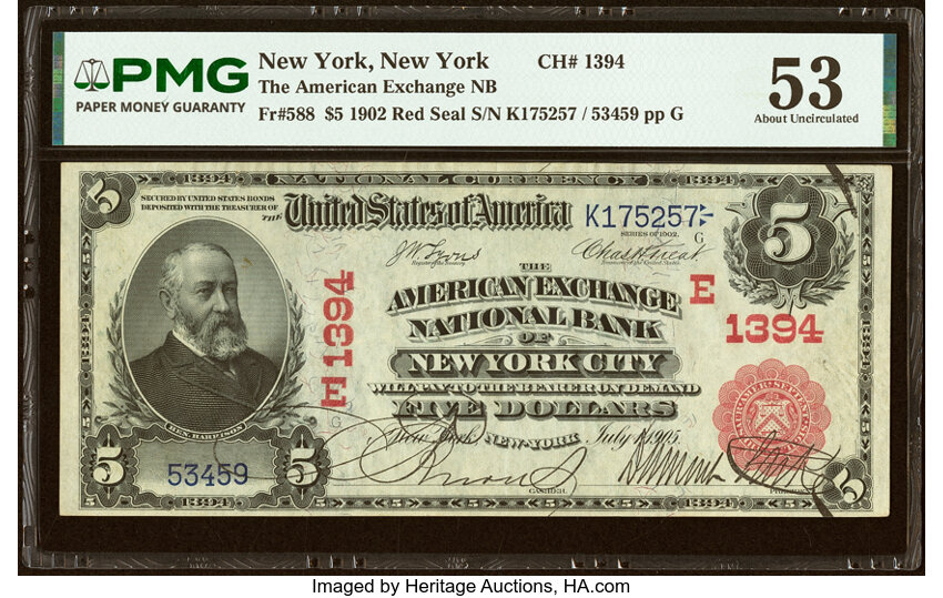 1902 $5  3rd Charter Period, 1st Issue, Red Seal (Fr. 588) thumbnail 2