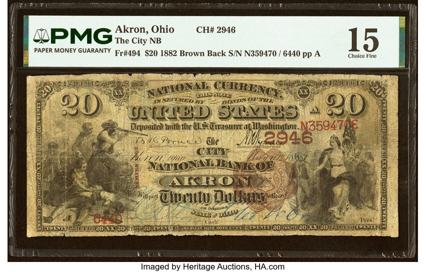1882 $20  2nd Charter Period, 1st Issue, Brown Back (Fr. 494) thumbnail 3