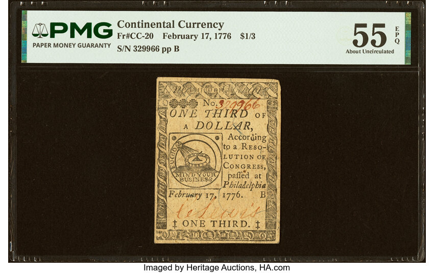 Feb 17, 1776 $1/3 Continental Congress (Fr. CC20) thumbnail 2