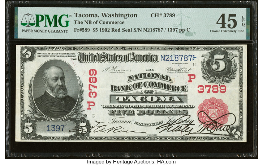 1902 $5  3rd Charter Period, 1st Issue, Red Seal (Fr. 589) thumbnail 3