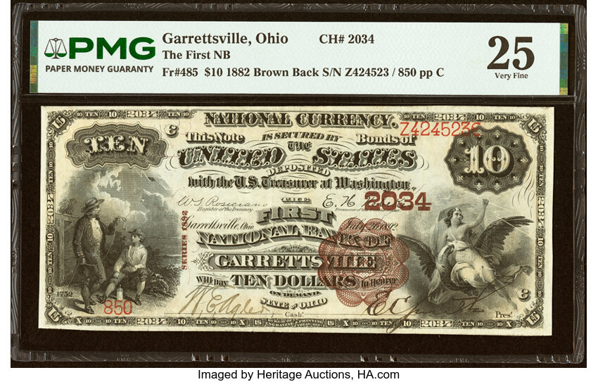 1882 $10  2nd Charter Period, 1st Issue, Brown Back (Fr. 485) thumbnail 2