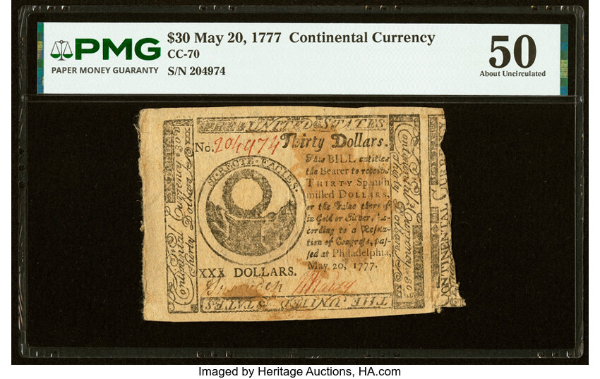 May 20, 1777 $30  Continental Congress (Fr. CC70) thumbnail 2