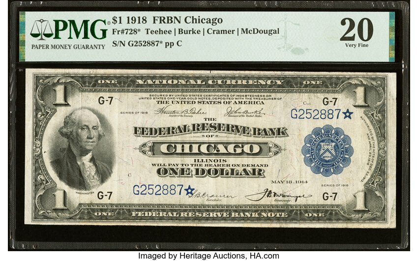 1918 $1  Chicago, Star Replacement (Fr. 728*) thumbnail 3