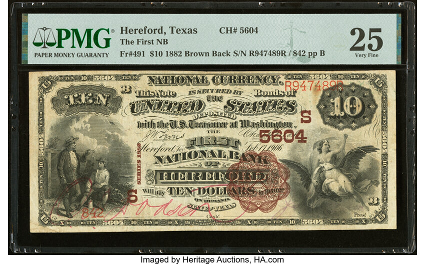 1882 $10  2nd Charter Period, 1st Issue, Brown Back (Fr. 491) thumbnail 2