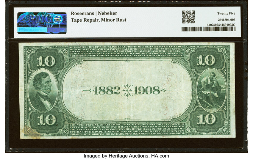 1882 $10  2nd Charter Period, 2nd Issue, Date Back (Fr. 540) thumbnail 9