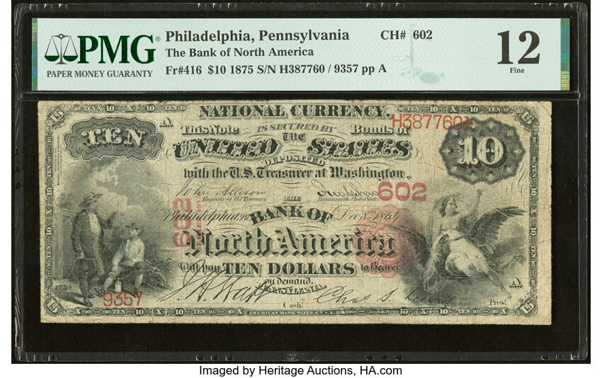 1875 $10  1st Charter Period, Scalloped Seal (Fr. 416) thumbnail 3