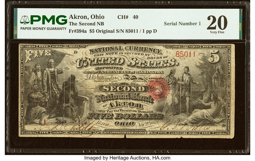 Original $5  1st Charter Period, Seal With Rays (Fr. 394a) thumbnail 2
