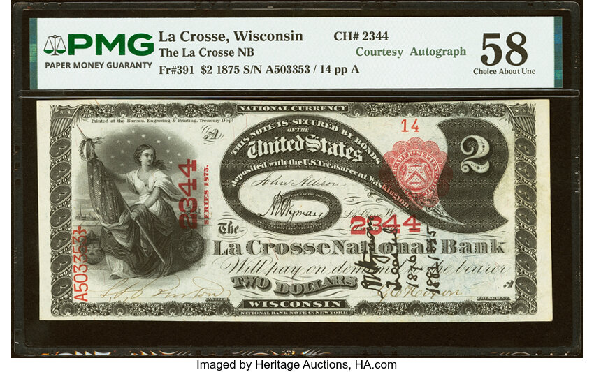 1875 $2  1st Charter Period, Scalloped Seal (Fr. 391) thumbnail 2