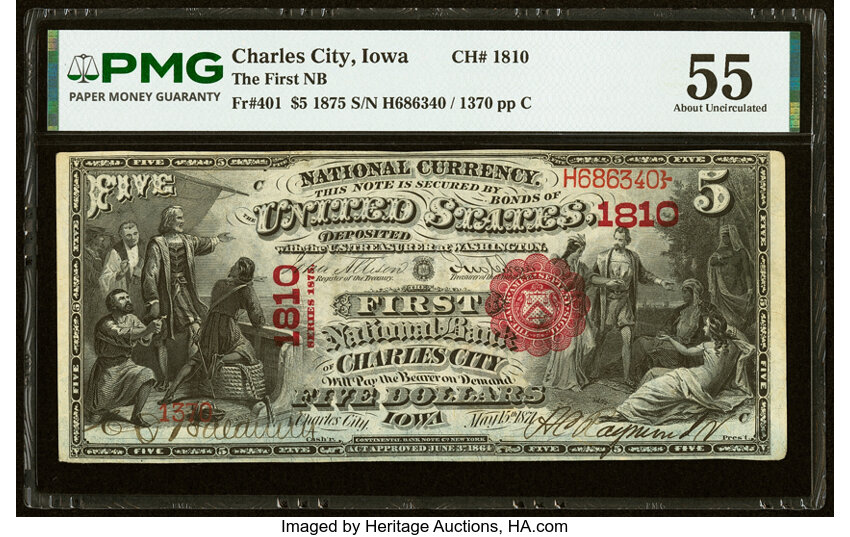 1875 $5  1st Charter Period, Scalloped Seal (Fr. 401) thumbnail 9