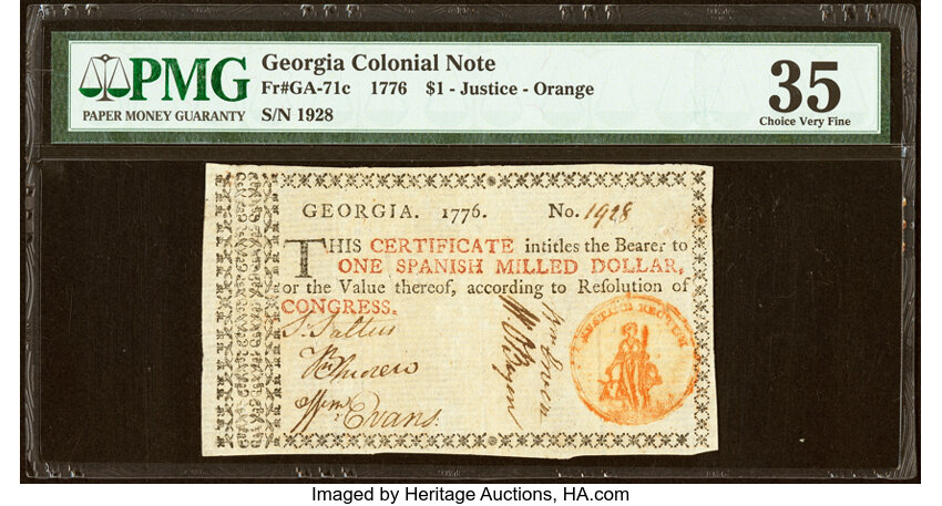 1776 $1  Georgia (Fr. GA71c) thumbnail 2