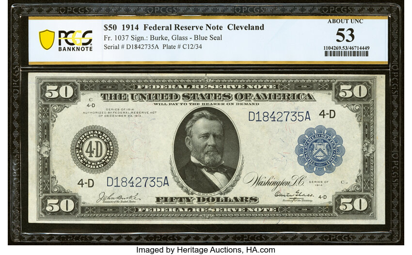 1914 $50  Blue Seal, Cleveland (Fr. 1037) thumbnail 3
