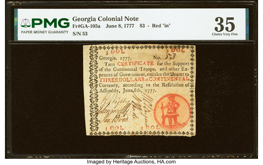 Jun 8, 1777 $3  Georgia (Fr. GA105a) thumbnail 2