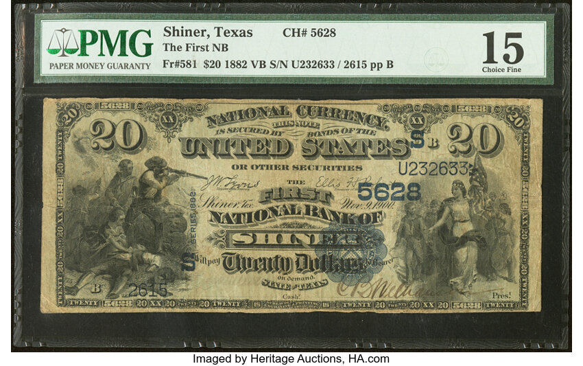 1882 $20  2nd Charter Period, 3rd Issue, Value Back (Fr. 581) thumbnail 5