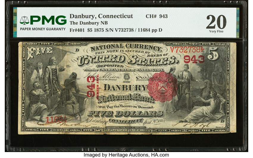 1875 $5  1st Charter Period, Scalloped Seal (Fr. 401) thumbnail 11