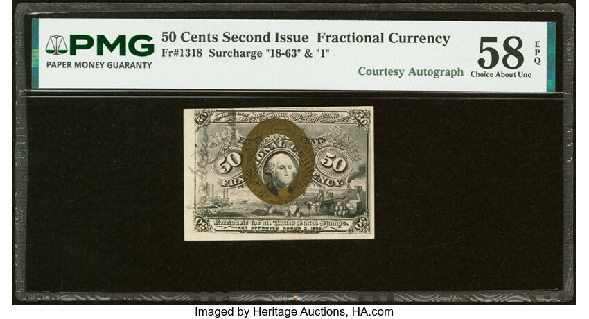  50c Head of George Washington in Bronze Oval Frame (Fr. 1318) thumbnail 3