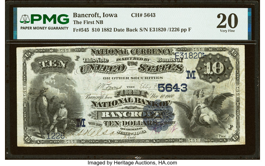 1882 $10  2nd Charter Period, 2nd Issue, Date Back (Fr. 545) thumbnail 3